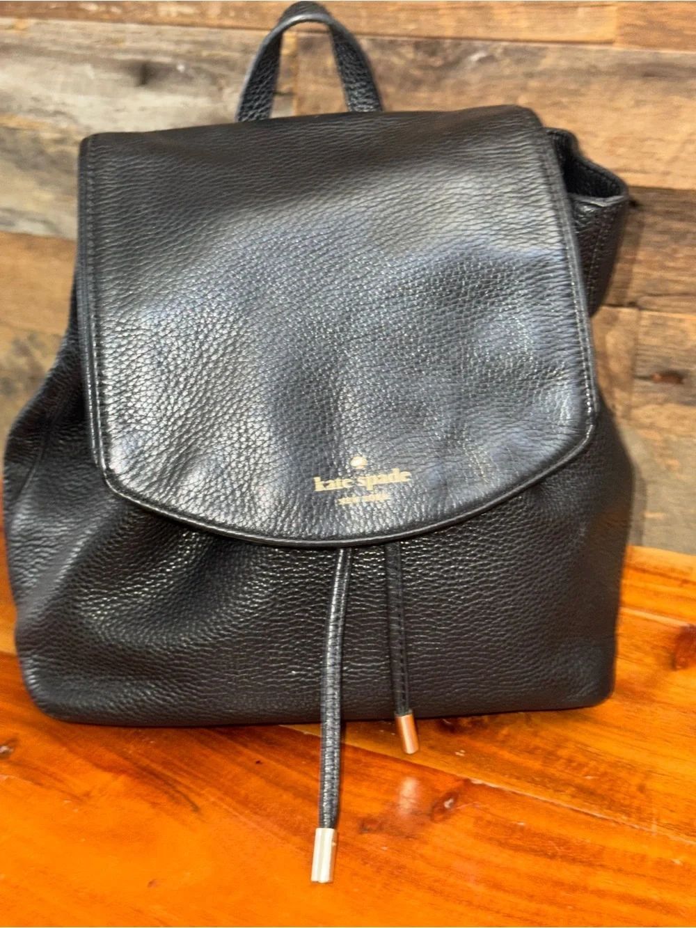 Kate Spade Mulberry Street Breezy Backpack Black Pebbled Leather Gold Logo Bag